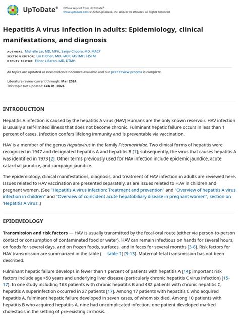 Hepatitis A virus infection in adults: Epidemiology, clinical .
